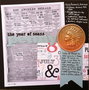 scrapbook layout depicting a 1907 penny