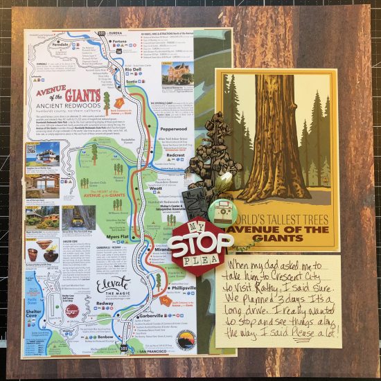 Scrapbook layout of a map of Avenue of the Giants