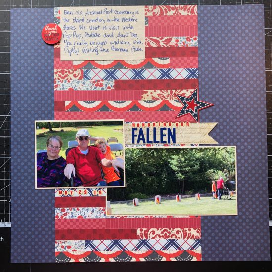 Scrapbook layout about my dad, aunt, and Sean at the Benicia Arsenal Post Cemetary