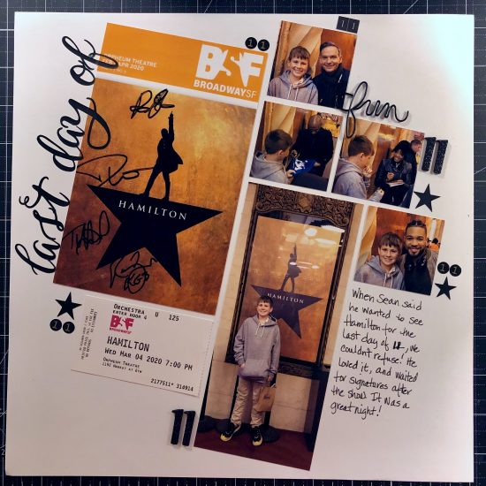 Scrapbook layout of Sean's last day of 11 at Hamilton in San Francisco