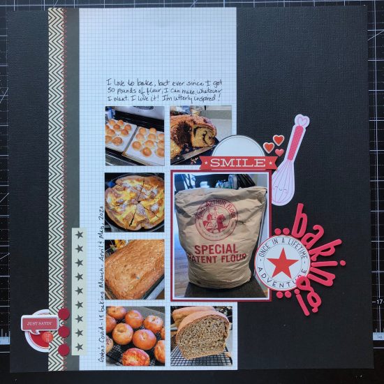 scrapbook layout of my 50 lbs of flour and all the yummy things I'm making with it.